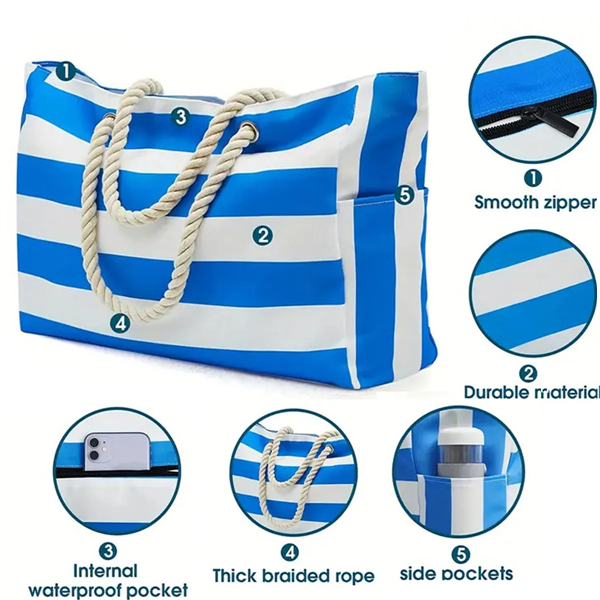 Large Beach Travel Tote Bag with Cotton Rope Handles - Large Beach Travel Tote Bag with Cotton Rope Handles - Image 0 of 5