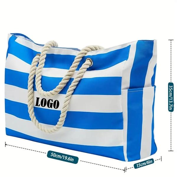 Large Beach Travel Tote Bag with Cotton Rope Handles - Large Beach Travel Tote Bag with Cotton Rope Handles - Image 1 of 5