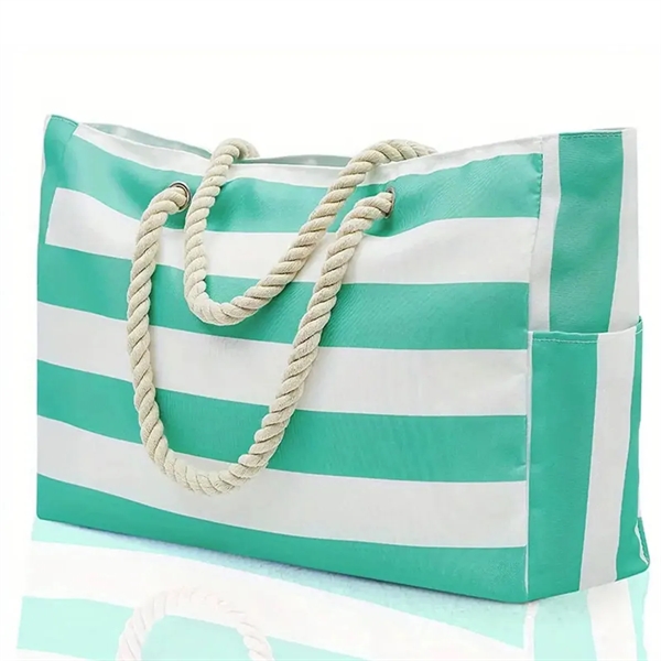 Large Beach Travel Tote Bag with Cotton Rope Handles - Large Beach Travel Tote Bag with Cotton Rope Handles - Image 4 of 5