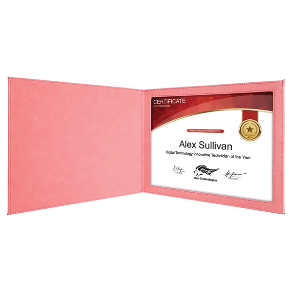 Pink Leatherette Certificate Holder - Pink Leatherette Certificate Holder - Image 1 of 3