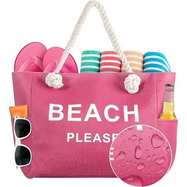 Large Canvas Beach Tote Bag with Zipper - Large Canvas Beach Tote Bag with Zipper - Image 5 of 10