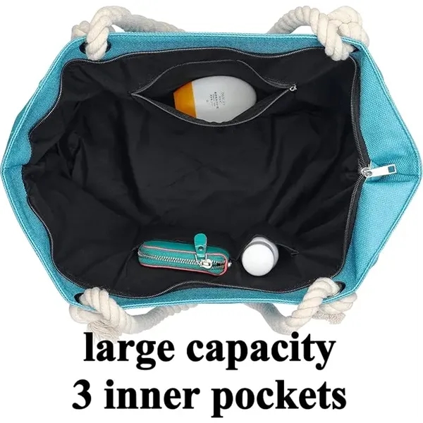Large Canvas Beach Tote Bag with Zipper - Large Canvas Beach Tote Bag with Zipper - Image 7 of 10