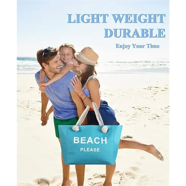 Large Canvas Beach Tote Bag with Zipper - Large Canvas Beach Tote Bag with Zipper - Image 8 of 10