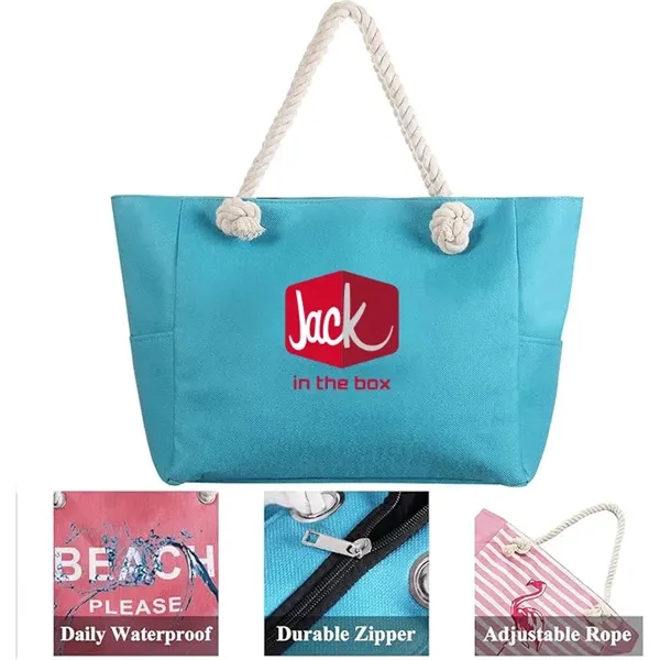 Large Canvas Beach Tote Bag with Zipper - Large Canvas Beach Tote Bag with Zipper - Image 10 of 10