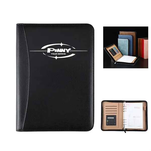 A5 Zippered Business Portfolio Notebook Bag with Calculator - A5 Zippered Business Portfolio Notebook Bag with Calculator - Image 0 of 5
