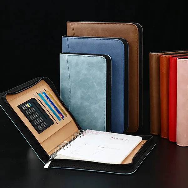 A5 Zippered Business Portfolio Notebook Bag with Calculator - A5 Zippered Business Portfolio Notebook Bag with Calculator - Image 3 of 5