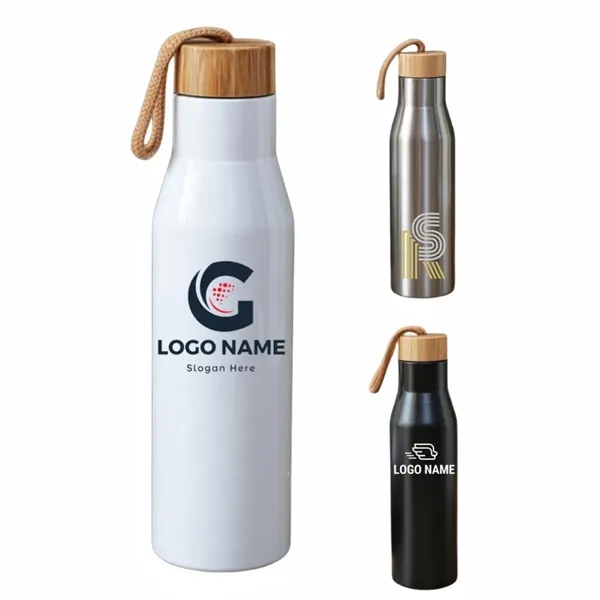 17 Oz. Stainless Steel Water Bottle With Bamboo Lid - 17 Oz. Stainless Steel Water Bottle With Bamboo Lid - Image 0 of 1