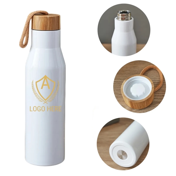 17 Oz. Stainless Steel Water Bottle With Bamboo Lid - 17 Oz. Stainless Steel Water Bottle With Bamboo Lid - Image 1 of 1