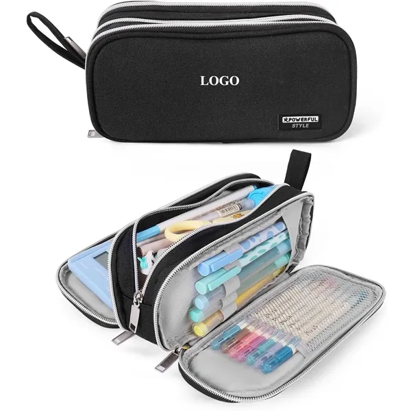 3 Compartments Zipper Pencil Bag - 3 Compartments Zipper Pencil Bag - Image 0 of 4
