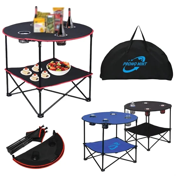 Outdoor Foldable Camping Table with 4 Cup Holders & Carry Ba - Outdoor Foldable Camping Table with 4 Cup Holders & Carry Ba - Image 0 of 4