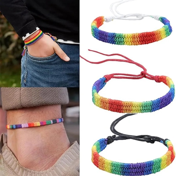 Handcrafted Braided Rainbow Pride Wristband - Handcrafted Braided Rainbow Pride Wristband - Image 2 of 2