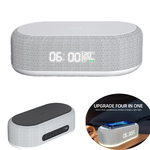 4 In 1 Led Digital Alarm Clock With Wireless Charging - 4 In 1 Led Digital Alarm Clock With Wireless Charging - Image 0 of 6