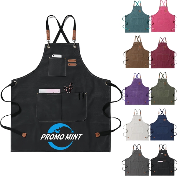 Cross Back Chef Cotton Aprons With Large Pockets - Cross Back Chef Cotton Aprons With Large Pockets - Image 0 of 4