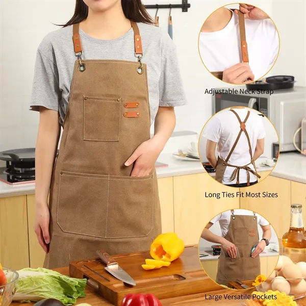 Cross Back Chef Cotton Aprons With Large Pockets - Cross Back Chef Cotton Aprons With Large Pockets - Image 2 of 4