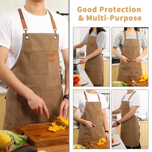Cross Back Chef Cotton Aprons With Large Pockets - Cross Back Chef Cotton Aprons With Large Pockets - Image 3 of 4