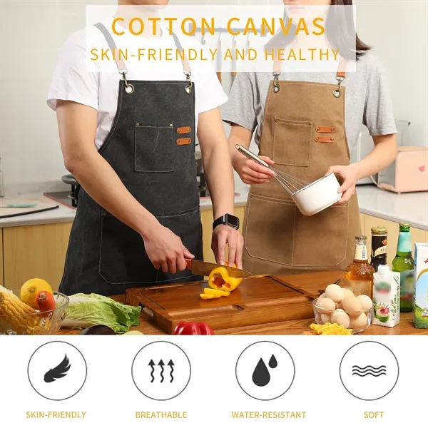 Cross Back Chef Cotton Aprons With Large Pockets - Cross Back Chef Cotton Aprons With Large Pockets - Image 4 of 4