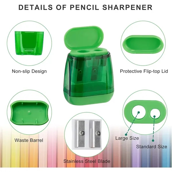 Manual Colorful Compact Dual Holes Pencil Sharpeners - Manual Colorful Compact Dual Holes Pencil Sharpeners - Image 4 of 5