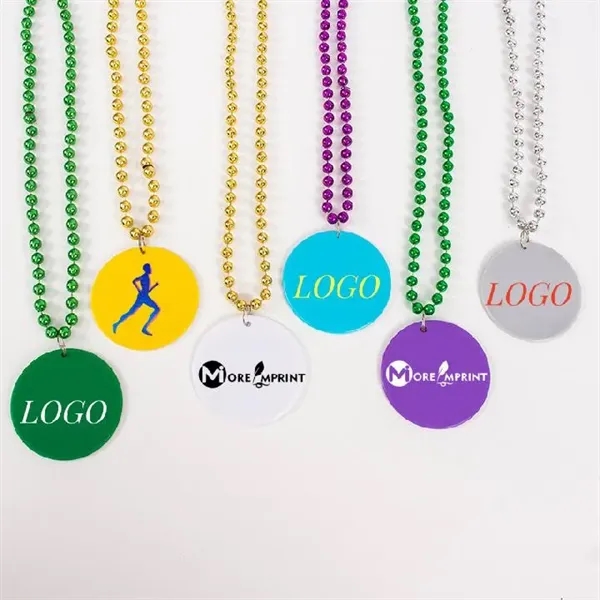 Custom Logo Mardi Gras Beads Necklace - Medallion Charm - Custom Logo Mardi Gras Beads Necklace - Medallion Charm - Image 0 of 4