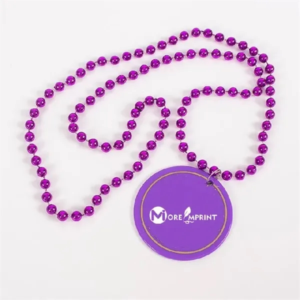 Custom Logo Mardi Gras Beads Necklace - Medallion Charm - Custom Logo Mardi Gras Beads Necklace - Medallion Charm - Image 1 of 4