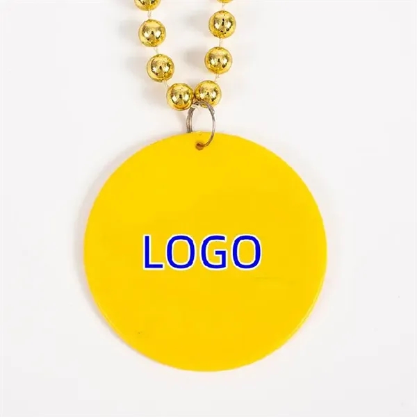 Custom Logo Mardi Gras Beads Necklace - Medallion Charm - Custom Logo Mardi Gras Beads Necklace - Medallion Charm - Image 2 of 4