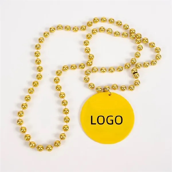 Custom Logo Mardi Gras Beads Necklace - Medallion Charm - Custom Logo Mardi Gras Beads Necklace - Medallion Charm - Image 3 of 4