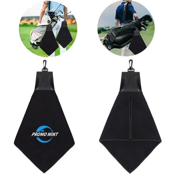 Black Triangle Golf Towel with Leatherette  Swivel Hook - Black Triangle Golf Towel with Leatherette  Swivel Hook - Image 0 of 4