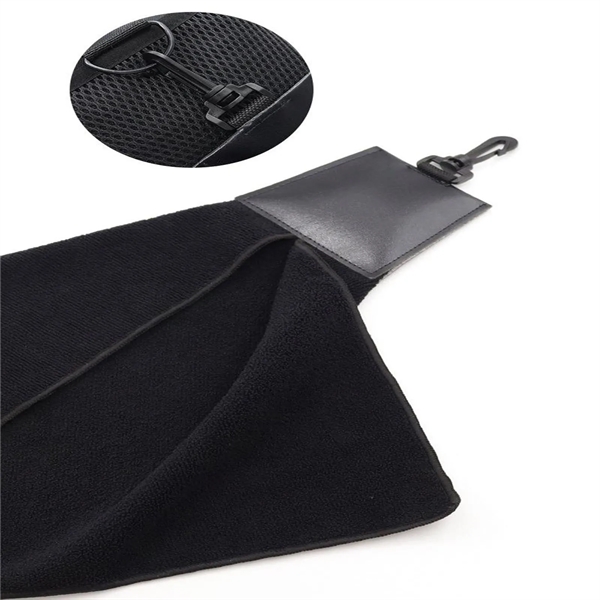 Black Triangle Golf Towel with Leatherette  Swivel Hook - Black Triangle Golf Towel with Leatherette  Swivel Hook - Image 2 of 4