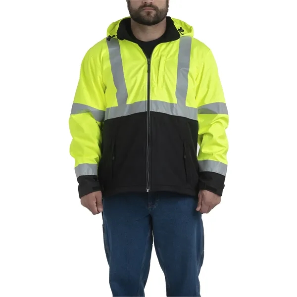 Berne Men's Tall Hi-Vis Class 3 Hooded Softshell Jacket - Berne Men's Tall Hi-Vis Class 3 Hooded Softshell Jacket - Image 2 of 6