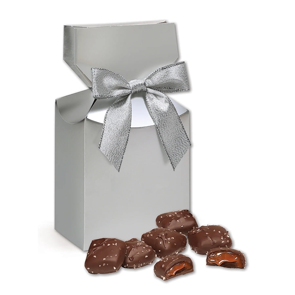 Chocolate Sea Salt Caramels in Silver Gift Box - Chocolate Sea Salt Caramels in Silver Gift Box - Image 1 of 1