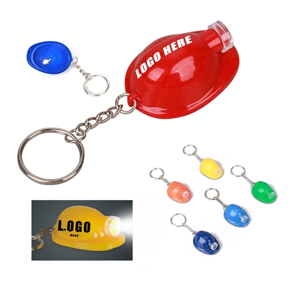 Mini Safety Helmet Shaped Flashlight Keychain - Mini Safety Helmet Shaped Flashlight Keychain - Image 0 of 1