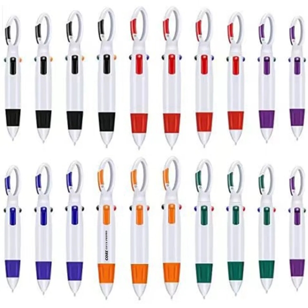 4-Color Multicolor Ballpoint Pens with Carabiner Keychain - 4-Color Multicolor Ballpoint Pens with Carabiner Keychain - Image 1 of 4