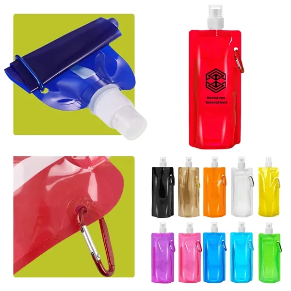 16oz Collapsible Travel Water Bottle with Carabiner Clip - 16oz Collapsible Travel Water Bottle with Carabiner Clip - Image 0 of 12