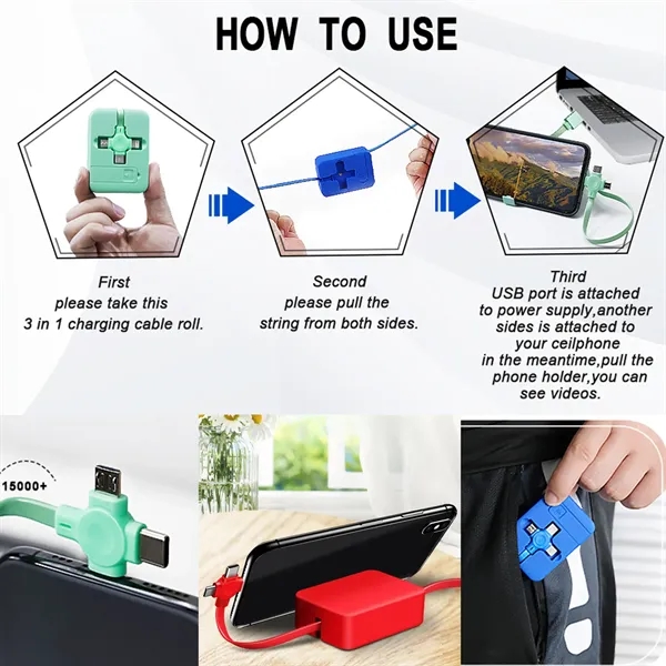 Retractable Multiple Charging Cord 3 in-1 Multi USB Cable - Retractable Multiple Charging Cord 3 in-1 Multi USB Cable - Image 4 of 4