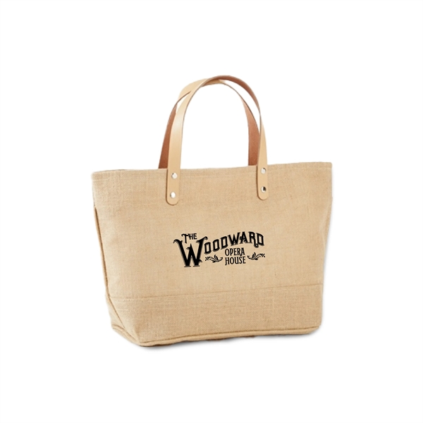 Jute Tote Bag with Leather Handles/Zipper Closure and Pocket - Jute Tote Bag with Leather Handles/Zipper Closure and Pocket - Image 0 of 3