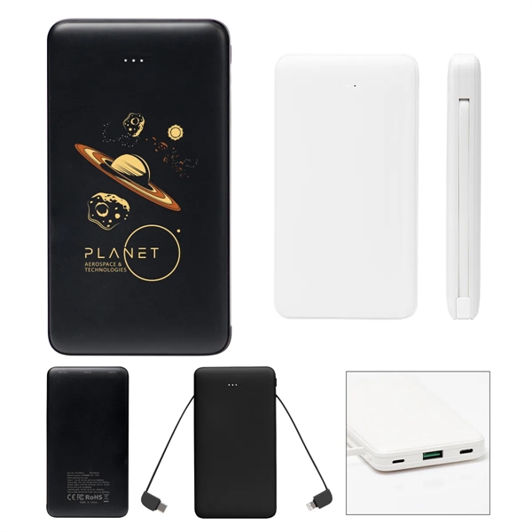 10,000 mAh Power Bank With Integrated Cables - 10,000 mAh Power Bank With Integrated Cables - Image 1 of 3