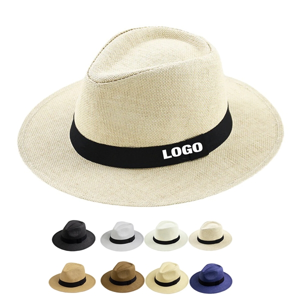Unisex Summer Wide Brim Panama Sun Fedora Straw Hat - Unisex Summer Wide Brim Panama Sun Fedora Straw Hat - Image 0 of 9