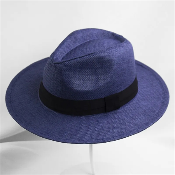 Unisex Summer Wide Brim Panama Sun Fedora Straw Hat - Unisex Summer Wide Brim Panama Sun Fedora Straw Hat - Image 3 of 9