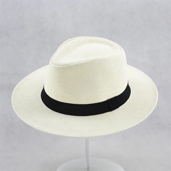 Unisex Summer Wide Brim Panama Sun Fedora Straw Hat - Unisex Summer Wide Brim Panama Sun Fedora Straw Hat - Image 6 of 9