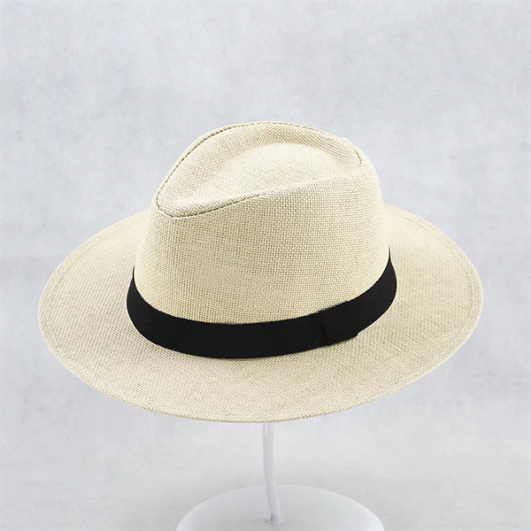 Unisex Summer Wide Brim Panama Sun Fedora Straw Hat - Unisex Summer Wide Brim Panama Sun Fedora Straw Hat - Image 7 of 9