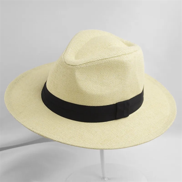 Unisex Summer Wide Brim Panama Sun Fedora Straw Hat - Unisex Summer Wide Brim Panama Sun Fedora Straw Hat - Image 9 of 9