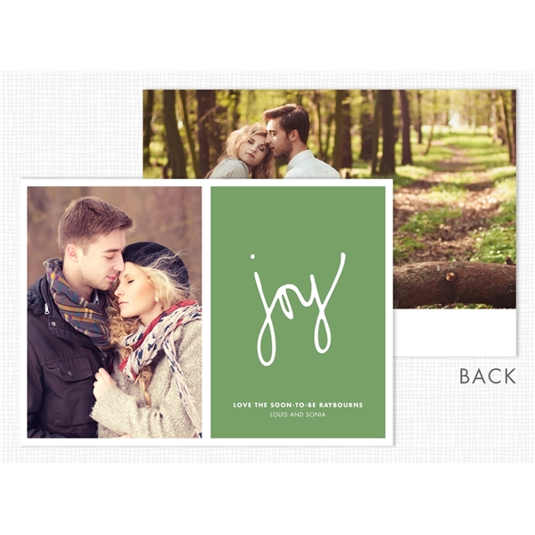 Joy on Green Shimmery Flat Photo Holiday Card