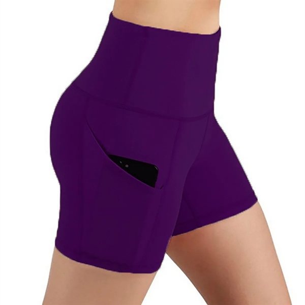 High Waist Yoga Shorts with Deep Pockets - High Waist Yoga Shorts with Deep Pockets - Image 4 of 8