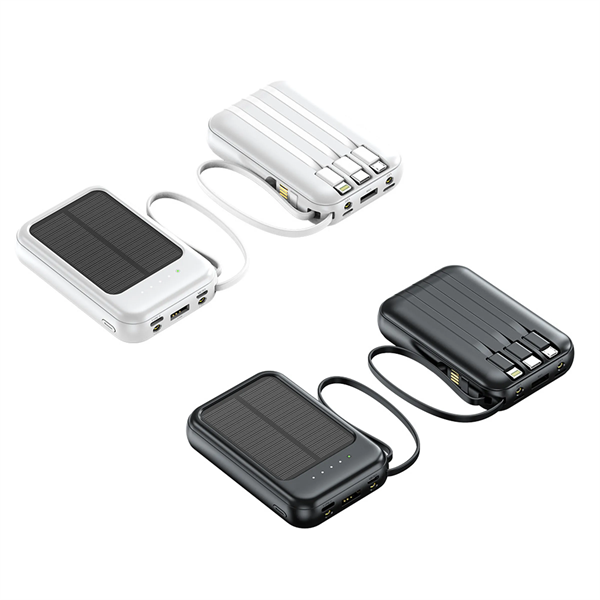 10000Mah Solar Power Bank Portable Charger Built-In Cables - 10000Mah Solar Power Bank Portable Charger Built-In Cables - Image 0 of 4