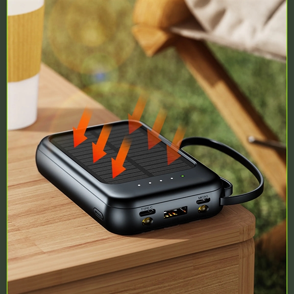 10000Mah Solar Power Bank Portable Charger Built-In Cables - 10000Mah Solar Power Bank Portable Charger Built-In Cables - Image 2 of 4