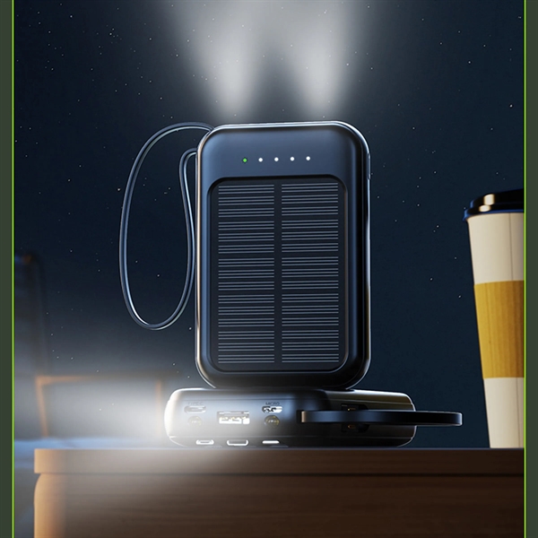 10000Mah Solar Power Bank Portable Charger Built-In Cables - 10000Mah Solar Power Bank Portable Charger Built-In Cables - Image 3 of 4