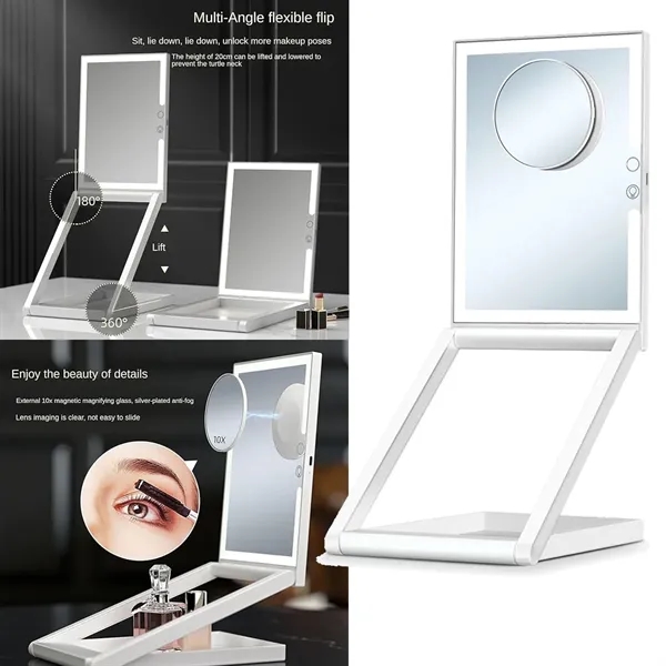 LED Lights Fold Lift Makeup Organizer Mirror with Magnifier - LED Lights Fold Lift Makeup Organizer Mirror with Magnifier - Image 1 of 2