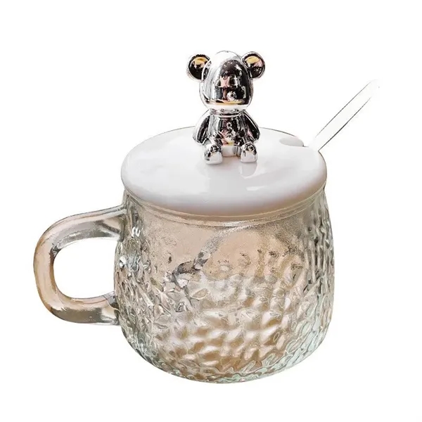 13oz Cute Bear-Themed Glass Mug Tea Cup W/Lid & Spoon - 13oz Cute Bear-Themed Glass Mug Tea Cup W/Lid & Spoon - Image 2 of 3