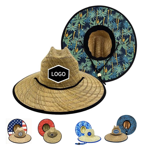 Summer Wide Brim Straw Woven Fisherman Hat With Woven Patch - Summer Wide Brim Straw Woven Fisherman Hat With Woven Patch - Image 0 of 8
