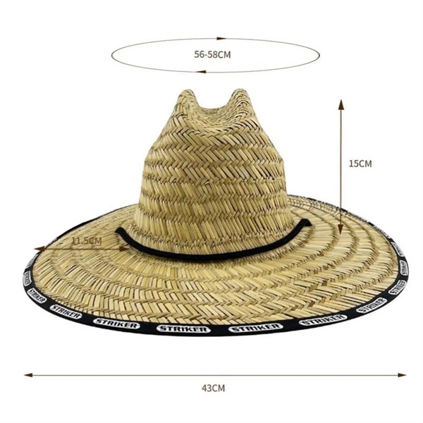 Summer Wide Brim Straw Woven Fisherman Hat With Woven Patch - Summer Wide Brim Straw Woven Fisherman Hat With Woven Patch - Image 1 of 8