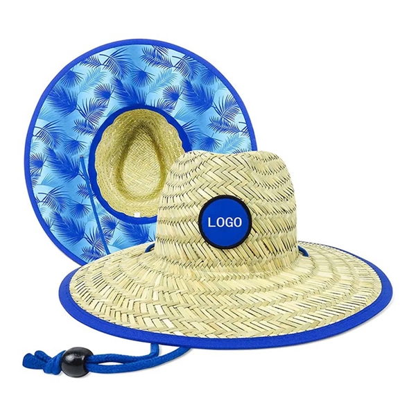 Summer Wide Brim Straw Woven Fisherman Hat With Woven Patch - Summer Wide Brim Straw Woven Fisherman Hat With Woven Patch - Image 2 of 8